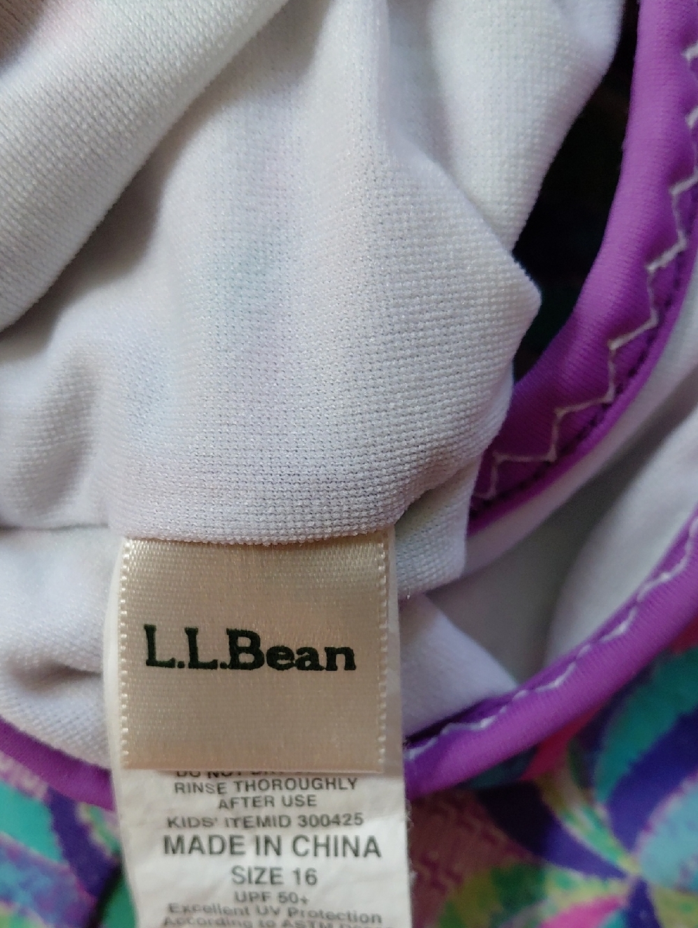 LL Bean Kids Purple Printed One-Piece Swimsuit - Picture 3 of 3